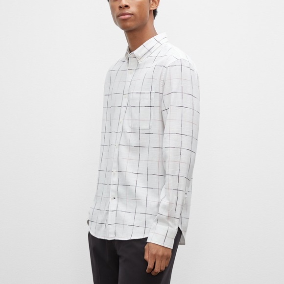 Long Sleeve Textured Windowpane Shirt - New With Tags - NEVER WORN - White Base